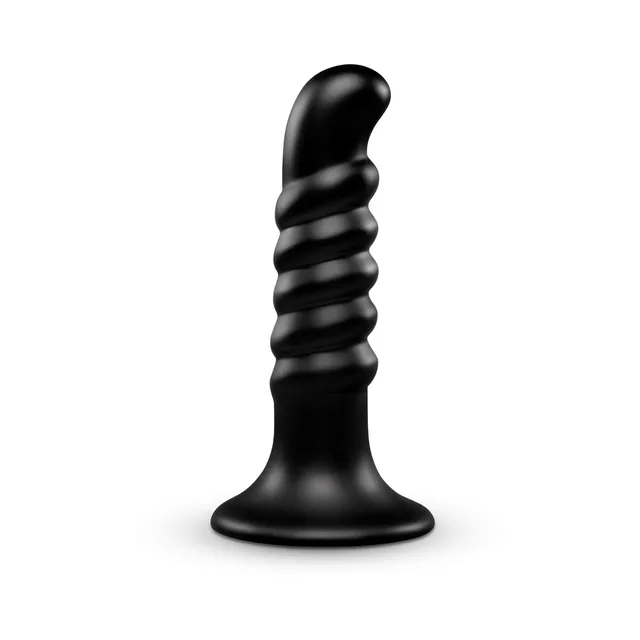 b-Vibe Krush 9.5-inch black ribbed dildo front upright view