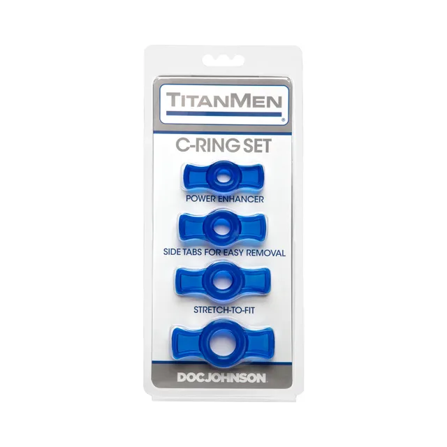 TitanMen Blue Ring Set four blue rings mounted on gray retail card