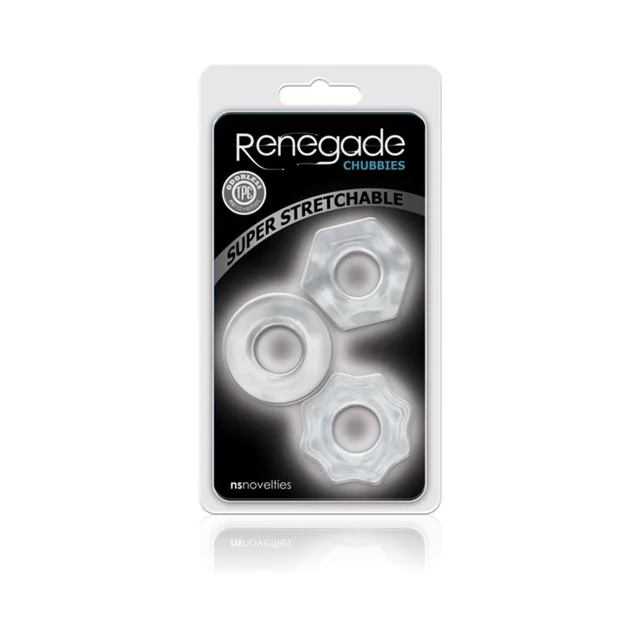 NS Novelties Renegade Chubbies clear ring set inside black clear-front retail pack