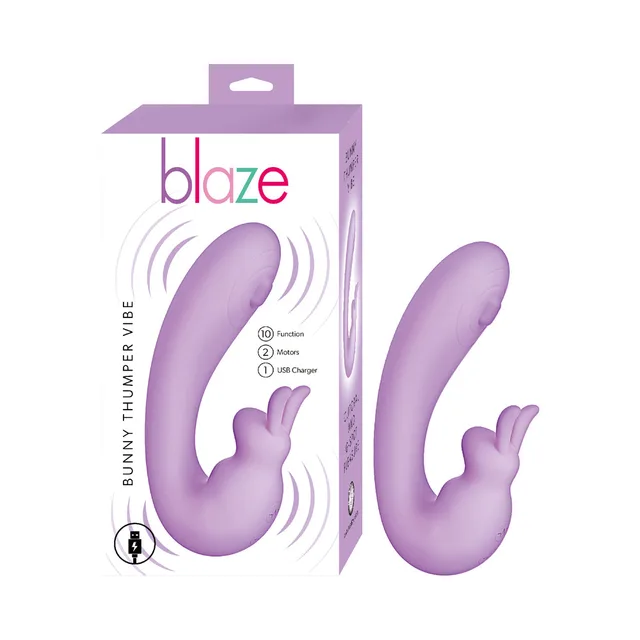 lavender Blaze Bunny Thumper rabbit vibrator beside purple retail box