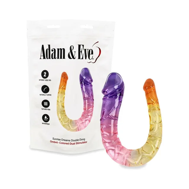 Adam and Eve Sunrise Dreams double dong beside retail pouch