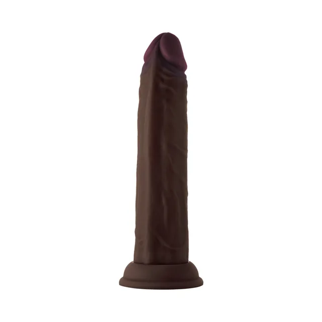 Angled view of dark brown Model J 8.5-inch dildo