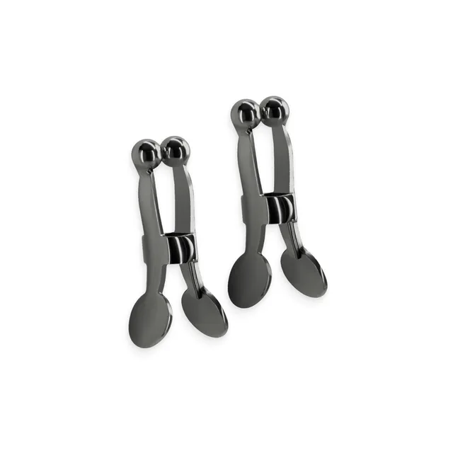NS Novelties Bound C1 gunmetal weighted nipple clamps paired clamps with teardrop weights
