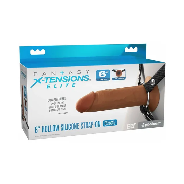 Fantasy X-Tensions Elite 6-inch brown hollow strap-on with black harness in blue retail box