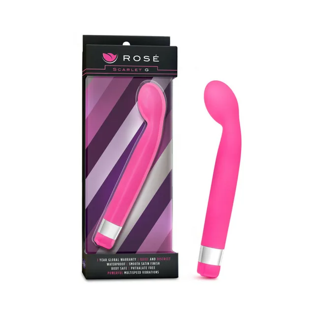 Rose Scarlet G pink curved vibrator beside retail box