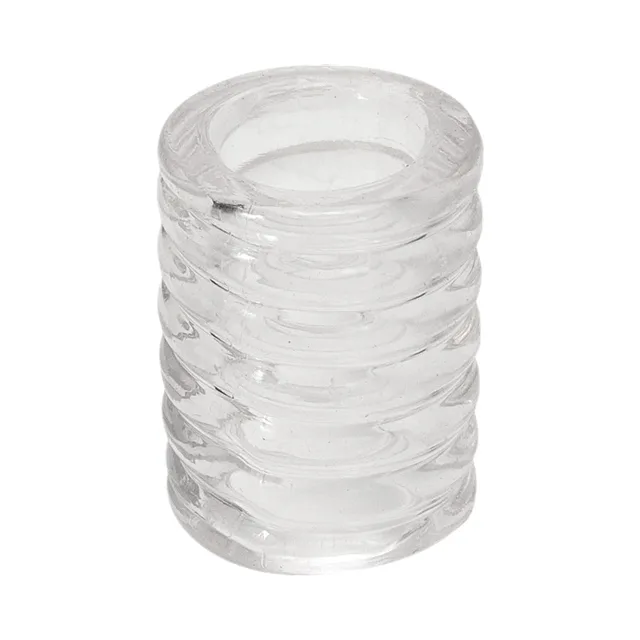 Unboxed clear TitanMen cock cage with stacked ribs and rounded central opening