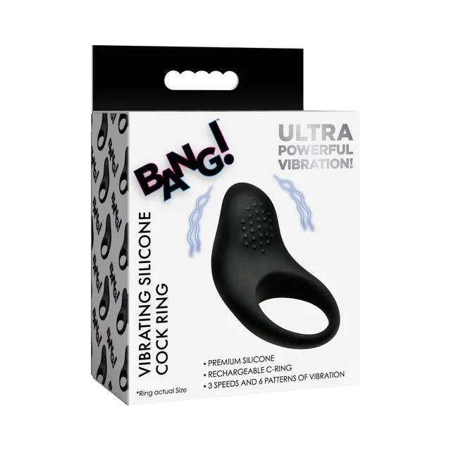 BANG black silicone vibrating ring in black-and-white retail packaging