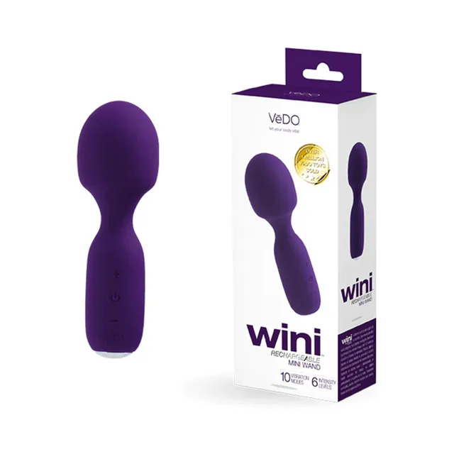 Purple VeDO Wini mini wand beside white and purple retail box