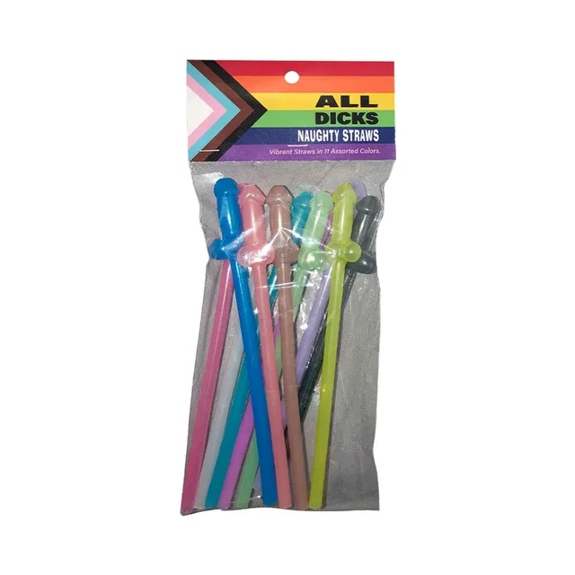 Package of All Dicks plastic straws in assorted bright colors