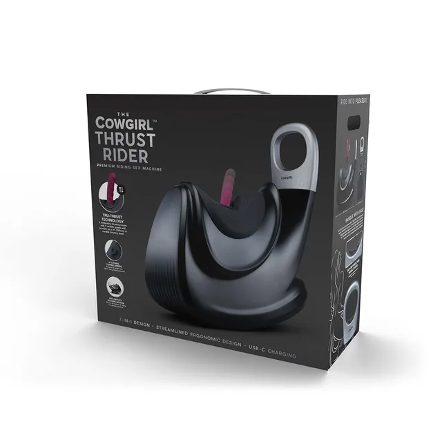 The Cowgirl Thrust Rider black rocking machine with retail box