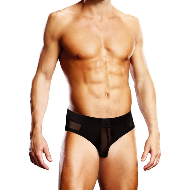 Front view of black Prowler mesh open brief size XL