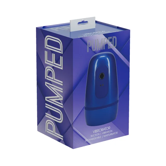 Shots PUMPED Vibrobator metallic blue suction vibrator box