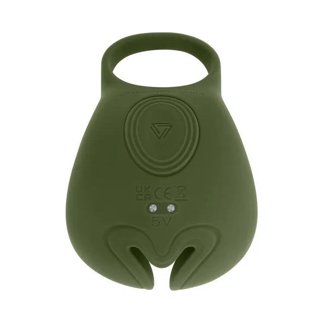 Rear view of green Nutty Buddy showing controls and charging contacts