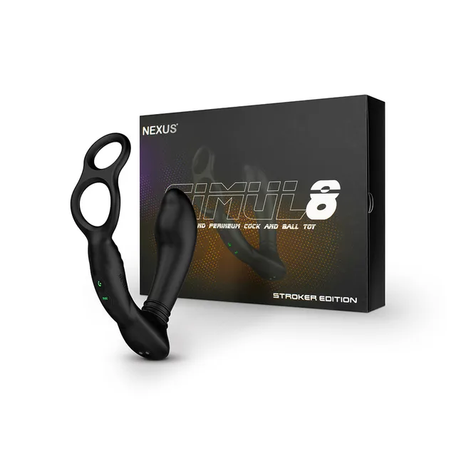 Nexus Simul8 black stroker beside retail box