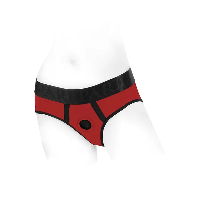 SpareParts Tomboi red and black nylon size XS front view with circular center ring