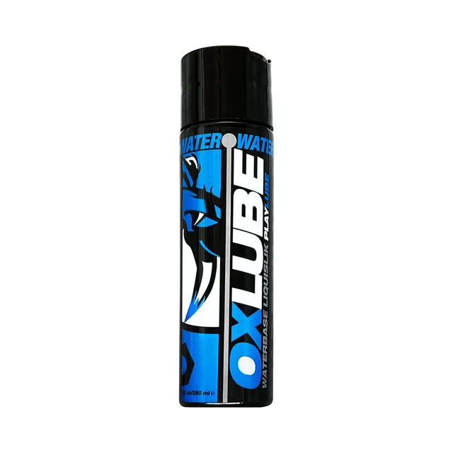 large Oxballs LiquiSlik Water-Based OXLube black bottle with blue label