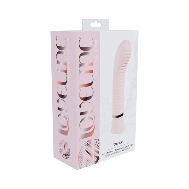 Pink Loveline Divine ribbed vibrator in pale pink retail box
