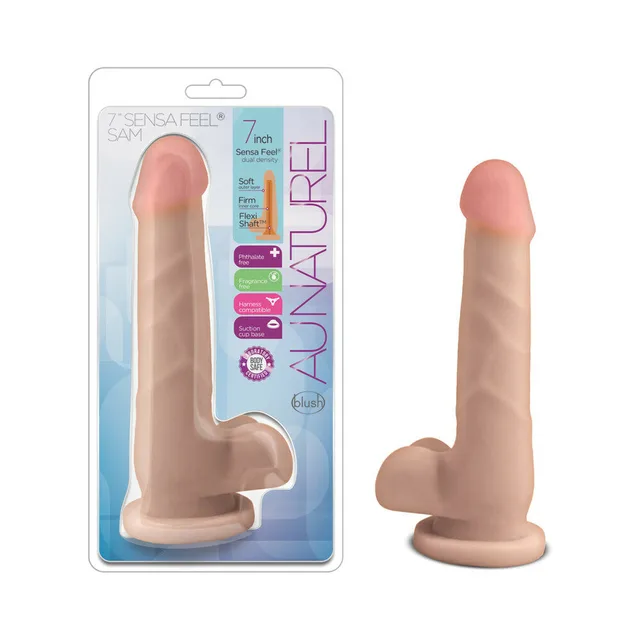 Au Naturel Sam beige dildo beside retail package