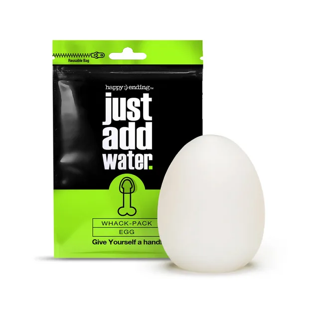 Green Egg Whack Pack pouch beside rounded white sleeve