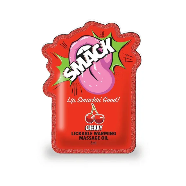 Front of red Cherry Smack 3 mL massage oil pouch