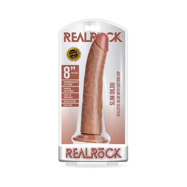 Tan Shots RealRock 8-inch Slim Dildo retail package