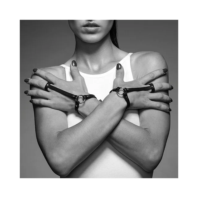 black Maze hand bracelet harness linking finger loops to wrist straps with silver rings