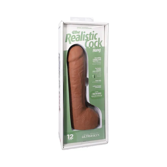 12-inch caramel Realistic Cock Hung ULTRASKYN dildo in green window package