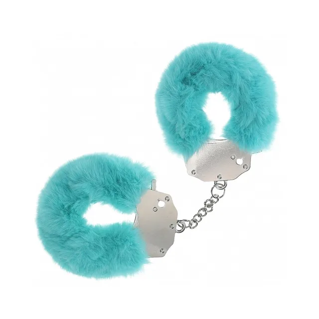 Shots Ouch blue fluffy handcuffs fur-covered metal pair joined by short chain