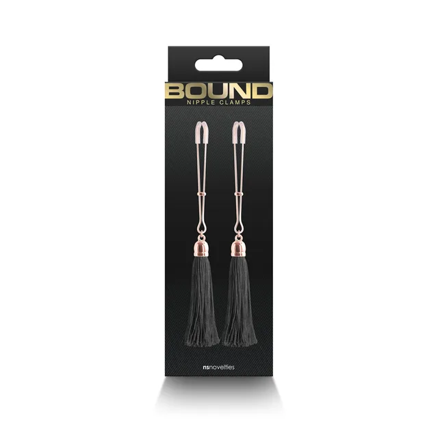 NS Novelties Bound T1 black tassel nipple clamps front retail package
