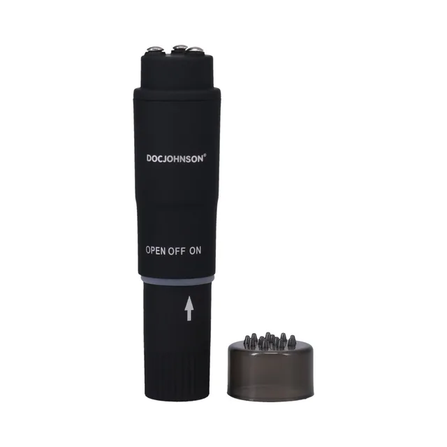 Unboxed Black Magic Pocket Rocket with textured cap removed beside the body