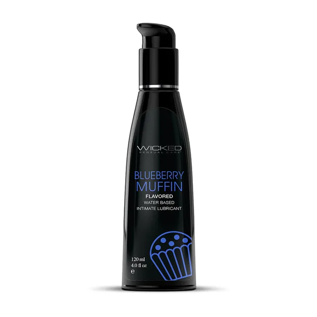 Front of black 4 oz Wicked Aqua Blueberry Muffin pump bottle