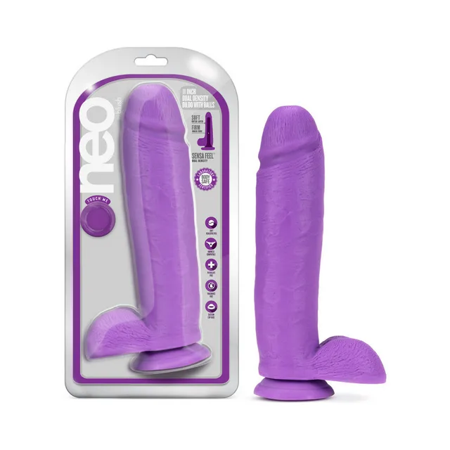 Blush Neo neon-purple 11-inch dildo with retail pack