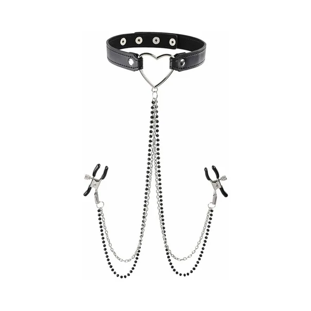 Black buckled collar with two chains and clamps
