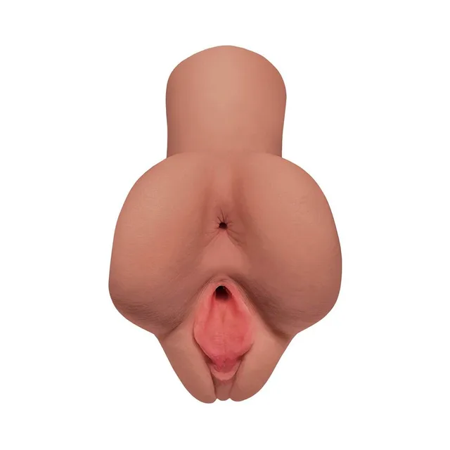 Front view of tan dual-entry stroker with torso shape