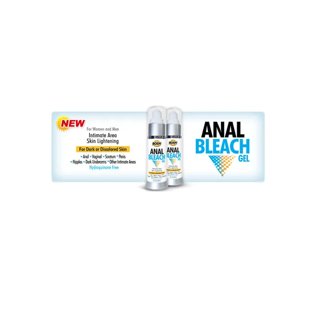 Body Action Anal Bleach Gel two small gel bottles in white turquoise display graphic