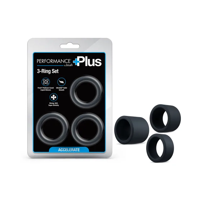 Performance Plus Accelerate three black rings beside package