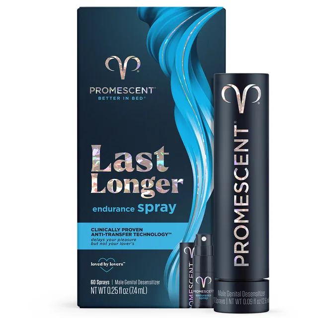 Promescent Climax Control 60-spray dispenser with navy and blue 0.25 fl oz carton