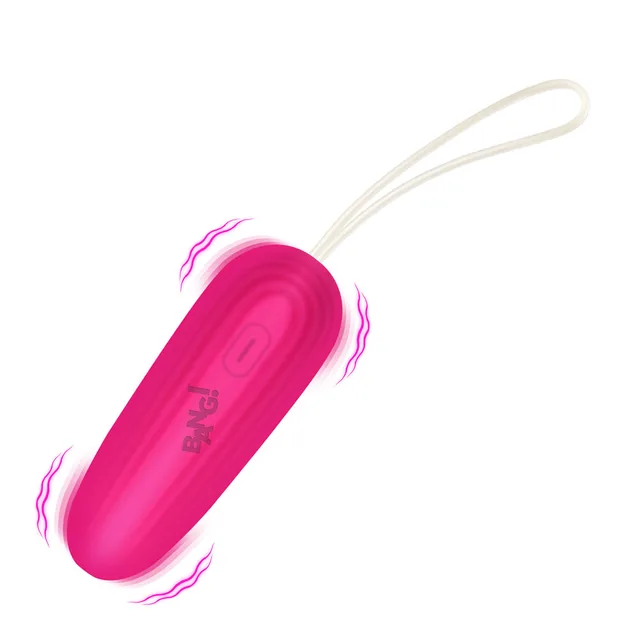 BANG pink silicone vibrating egg front view with long white loop cord