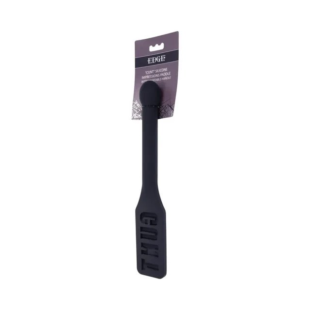 Rear hanging view of Sportsheets Edge Letter-Cutout Silicone Paddle