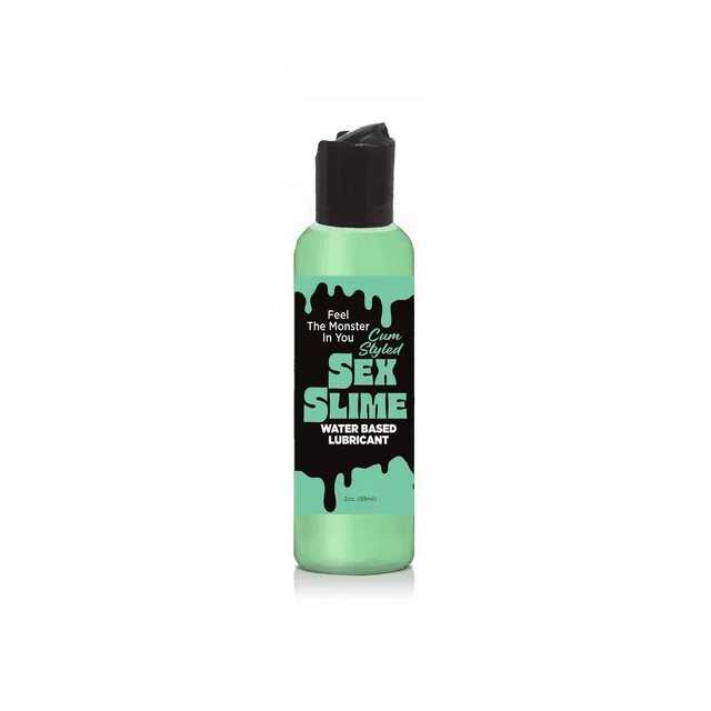 Opaque-green Sex Slime 2 oz bottle with black flip-top cap