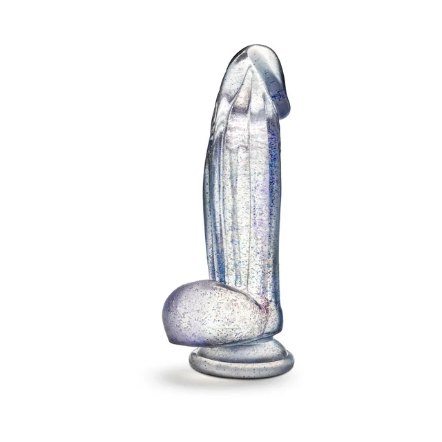 Front view of clear Bling sculpted dildo and suction base