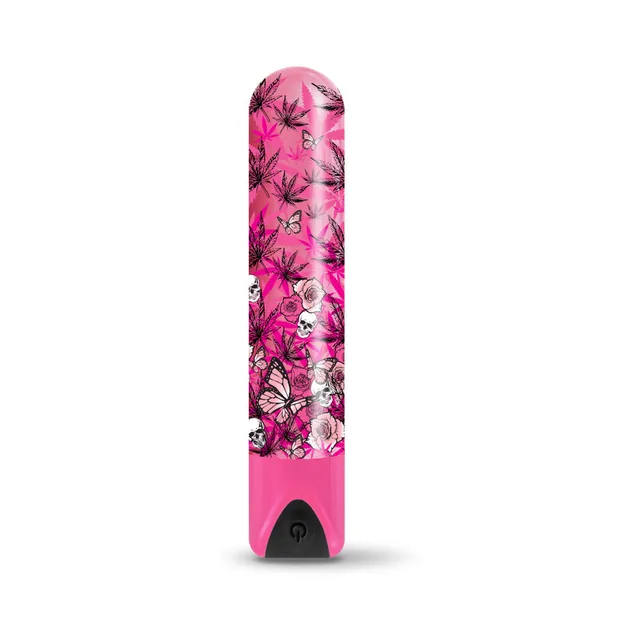 Front view of pink Blazing Beauty bullet with rose and skull print