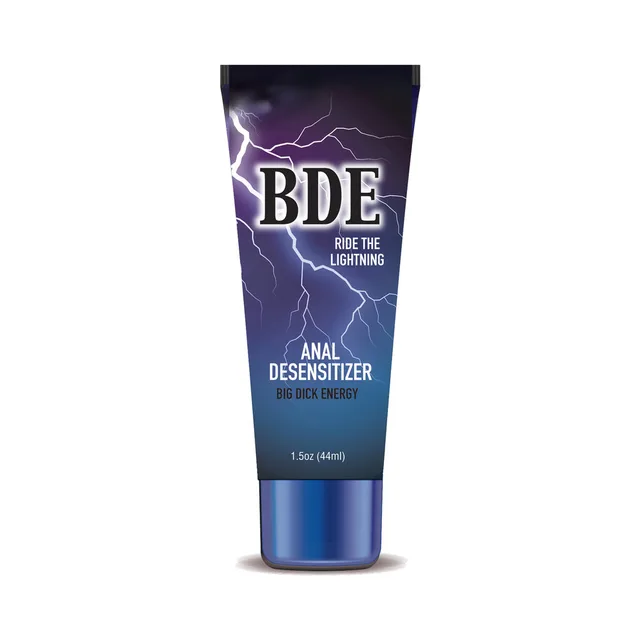 Dark BDE 1.5 oz cream tube with blue cap and lightning label