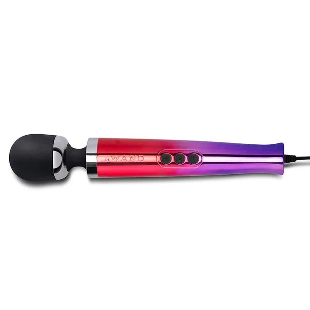 Side view of red-to-purple ombre Die Cast wand with attached cord