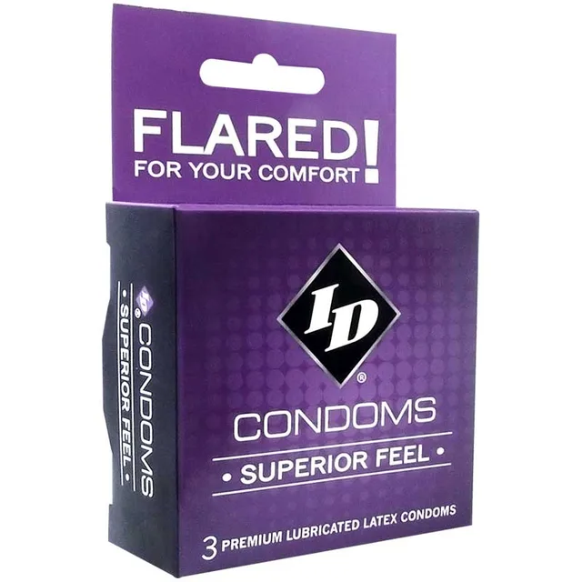 ID Superior Feel Condoms purple three-count condom carton front