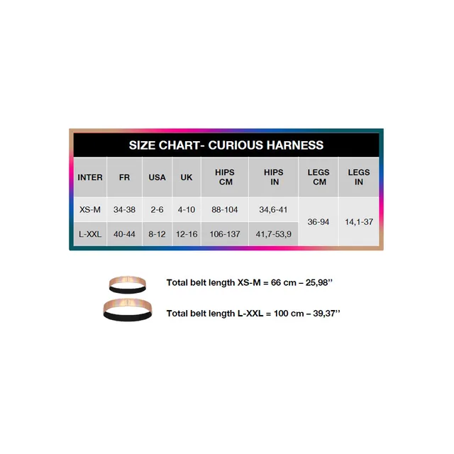 Size chart for Lovely Planet Strap-On-Me Curious harness