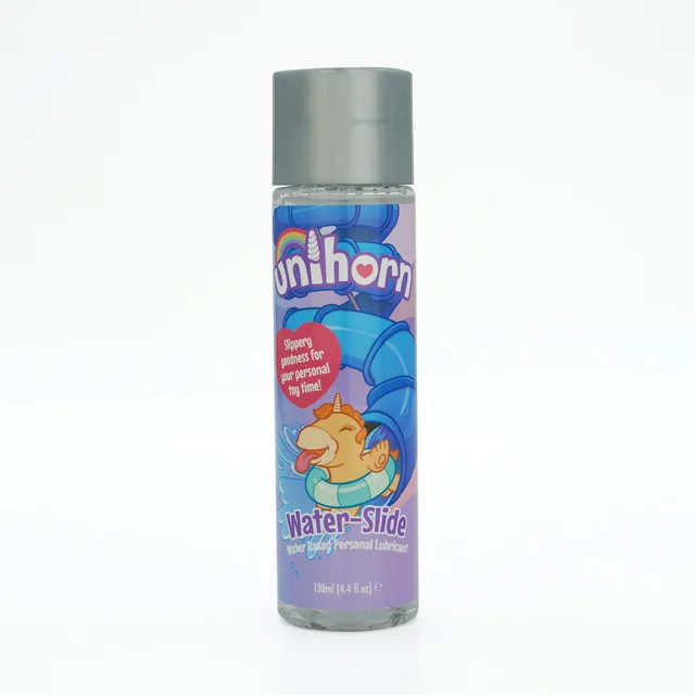 Clear 4.4 oz Unihorn Water-Slide lubricant bottle with gray cap