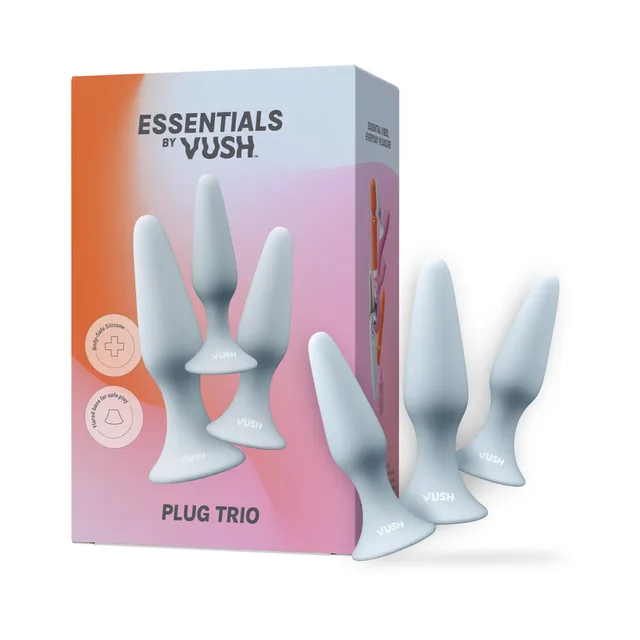 VUSH Essentials gray Plug Trio beside retail box