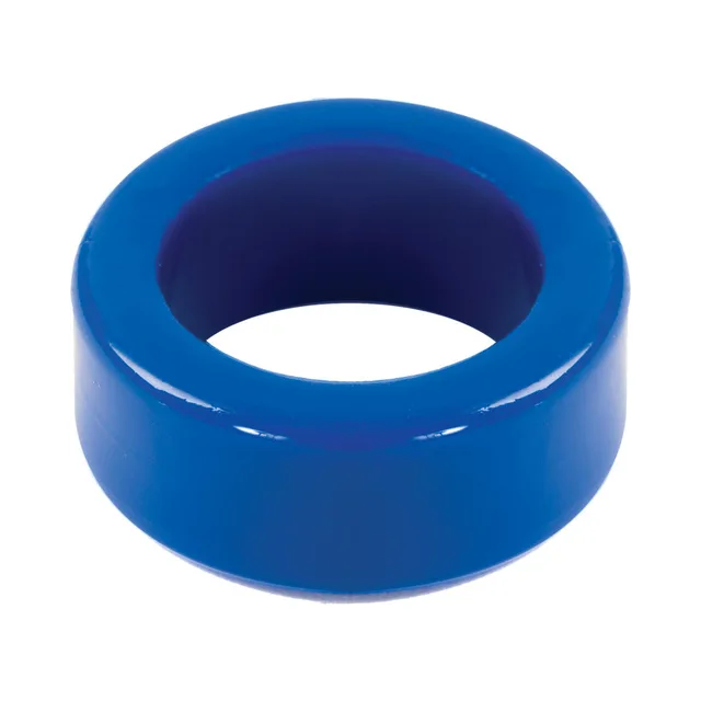 Unboxed blue TitanMen cock ring with thick rounded profile and smooth opening
