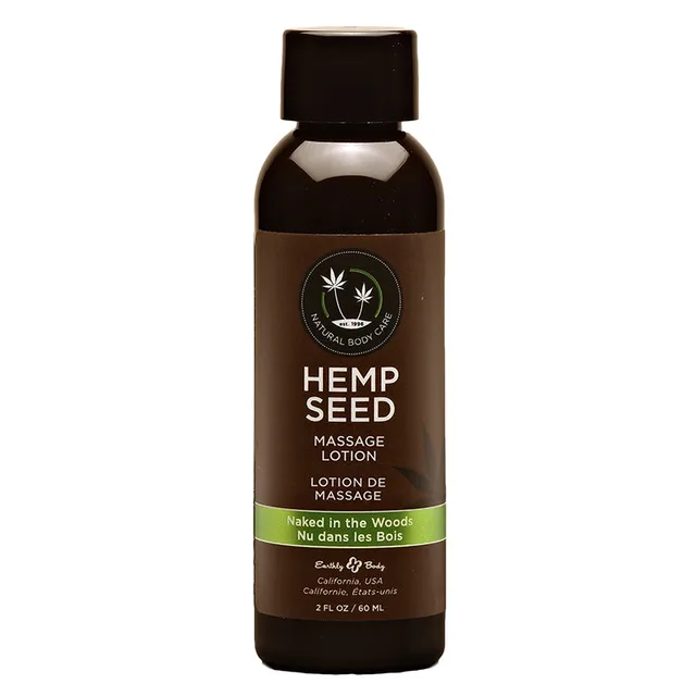 Earthly Body Naked in the Woods Lotion 2 oz dark bottle with black cap and green label band